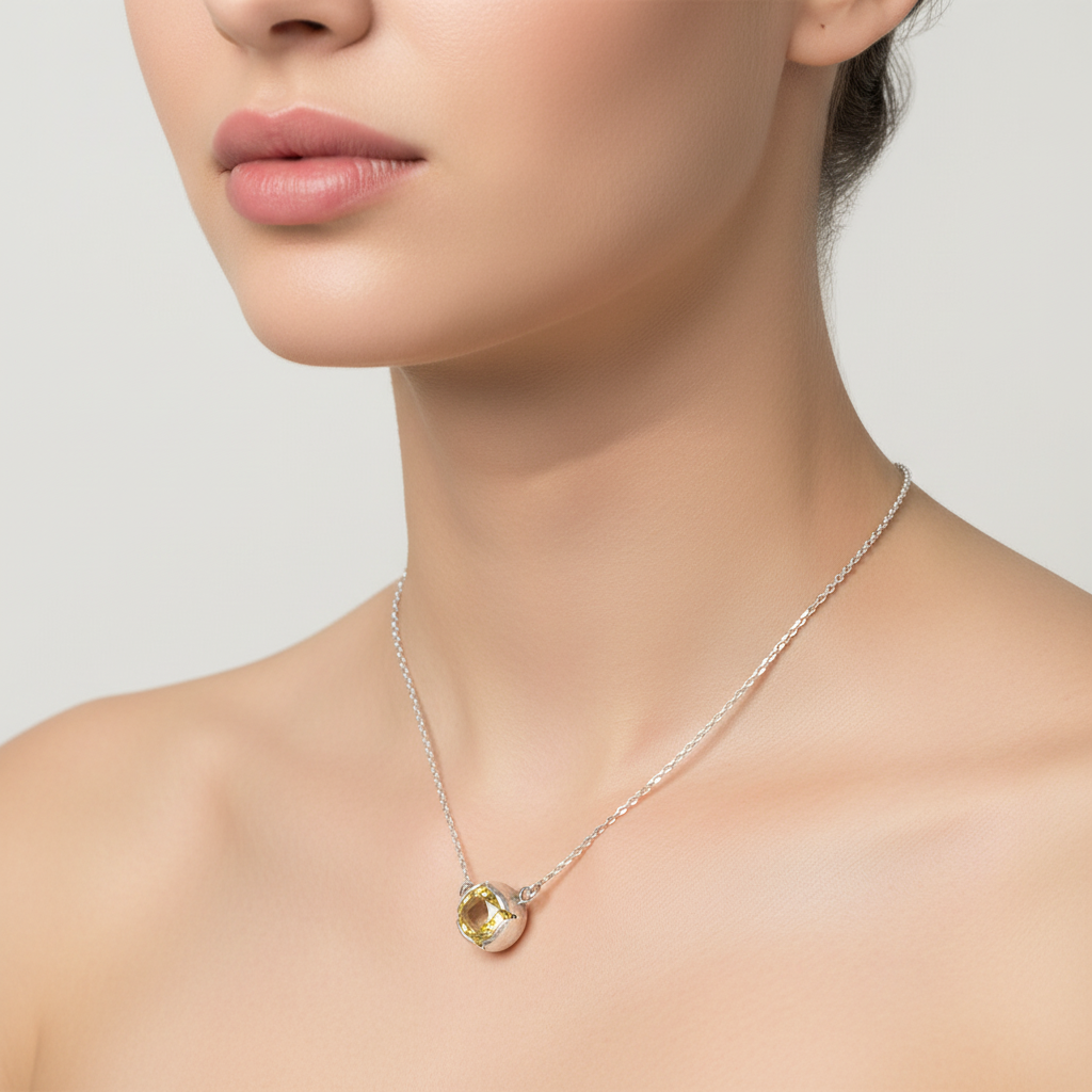 Woman wearing Lemon Citrine Necklace