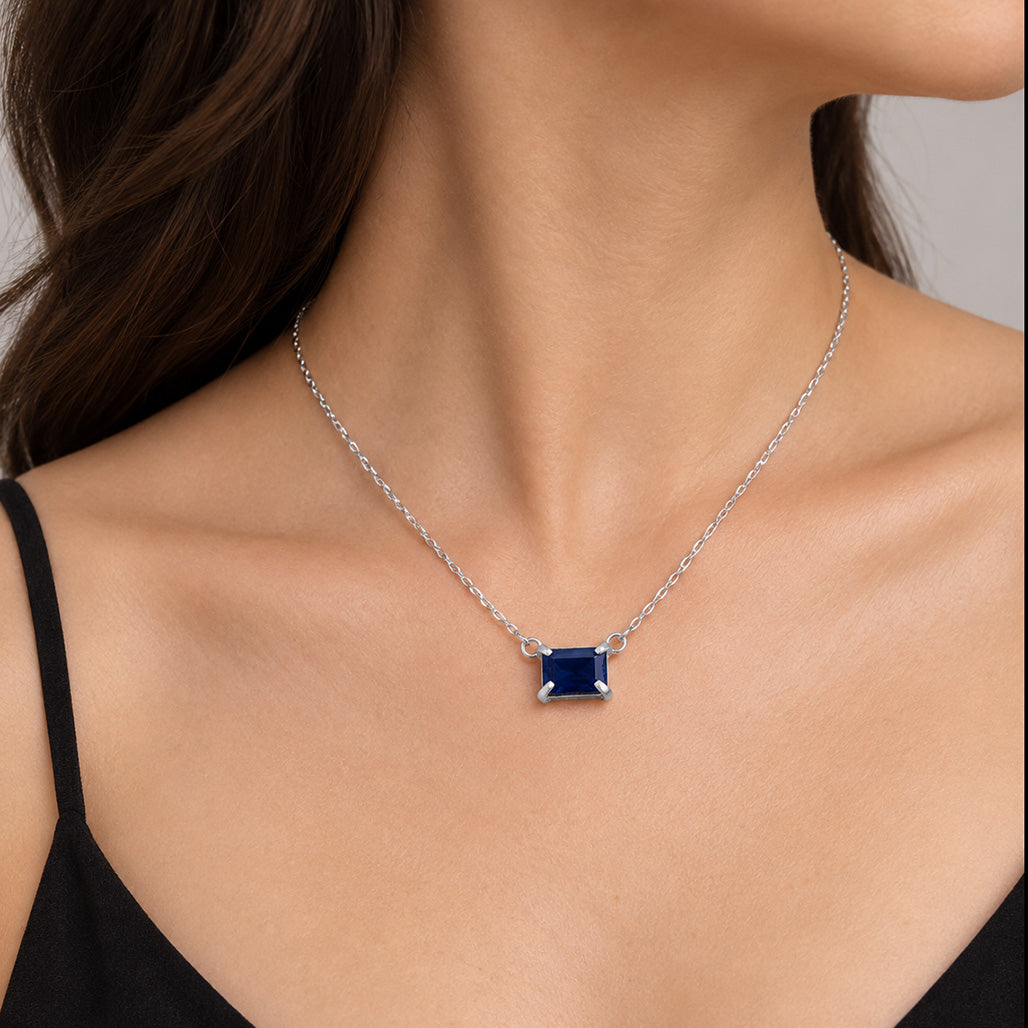 Blue Sapphire Prongs Necklace
