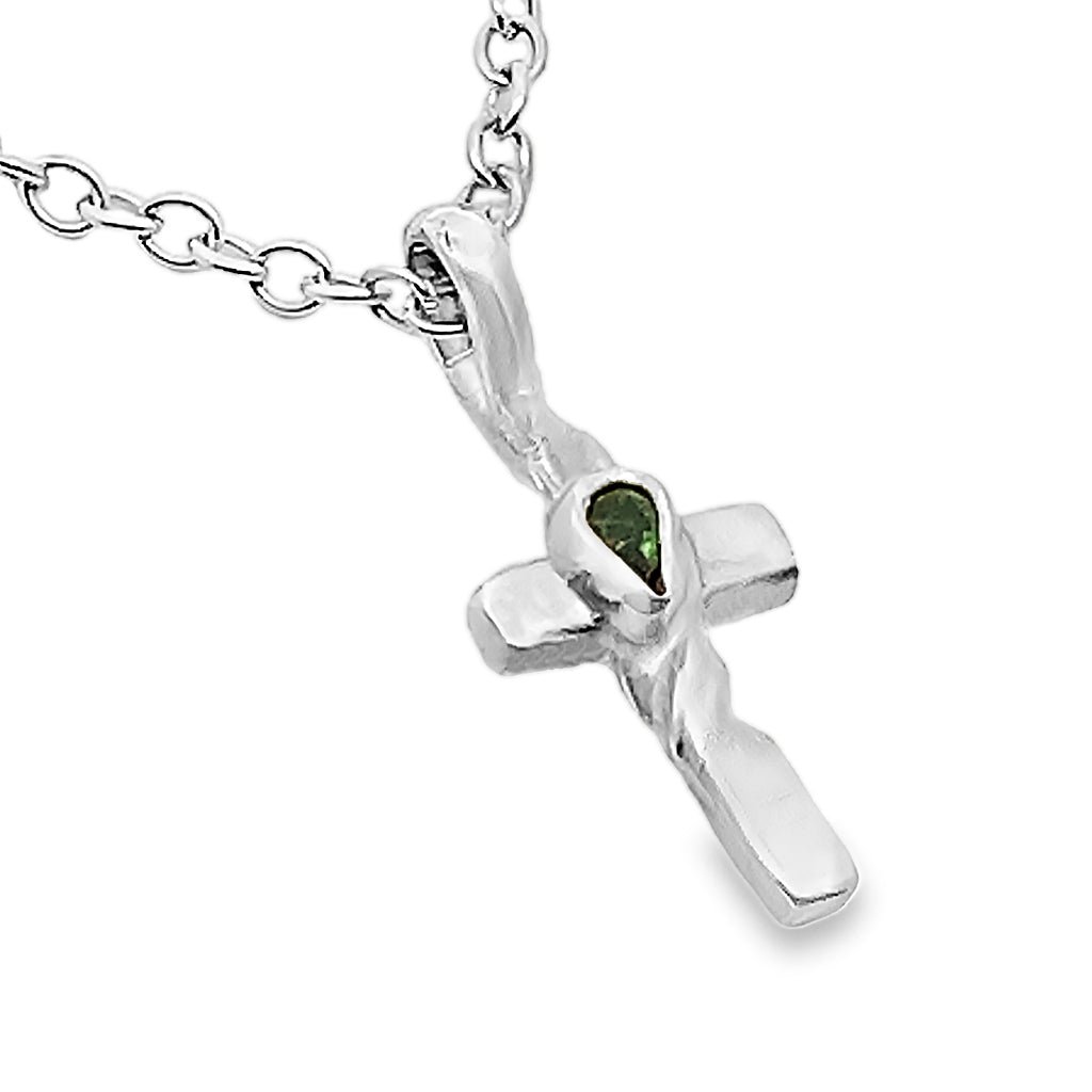 Twisted Cross with Tourmaline Pendant