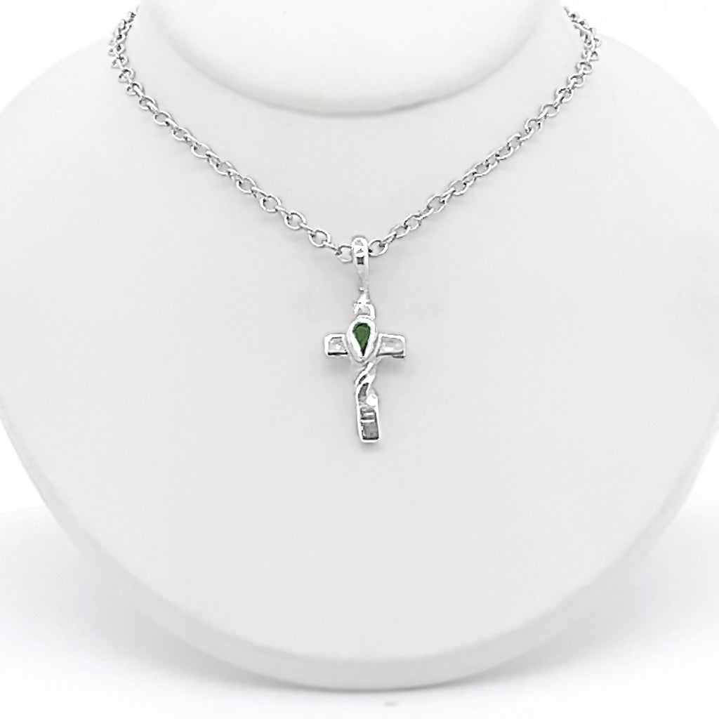 Twisted Cross with Tourmaline Pendant