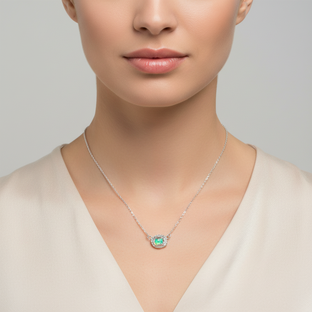 Woman wearing Ethiopian Opal Necklace