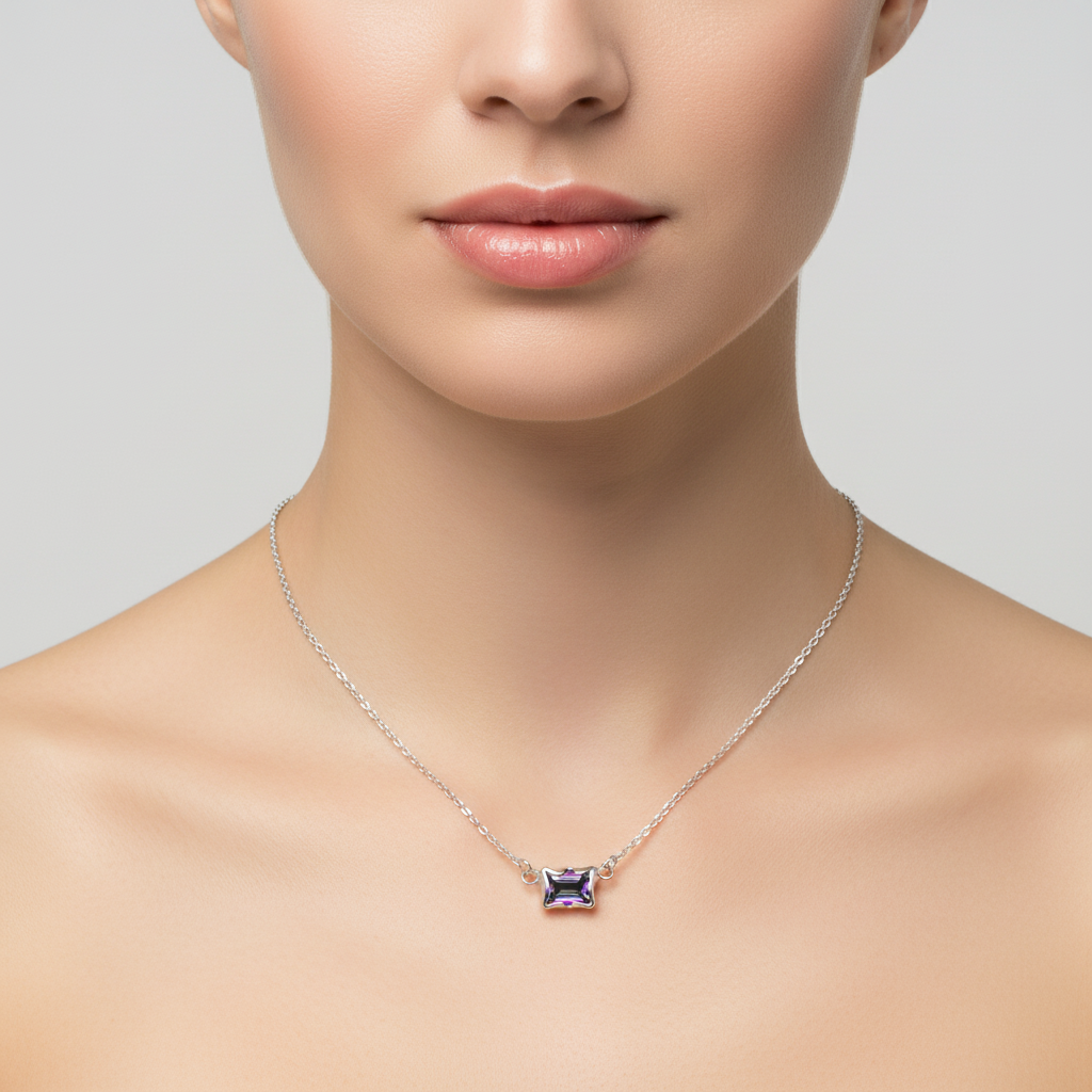 Woman wearing Mystic Topaz Necklace