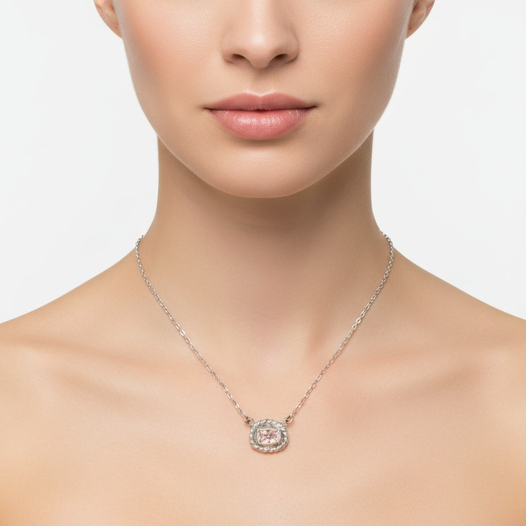 Woman wearing Morganite Necklace