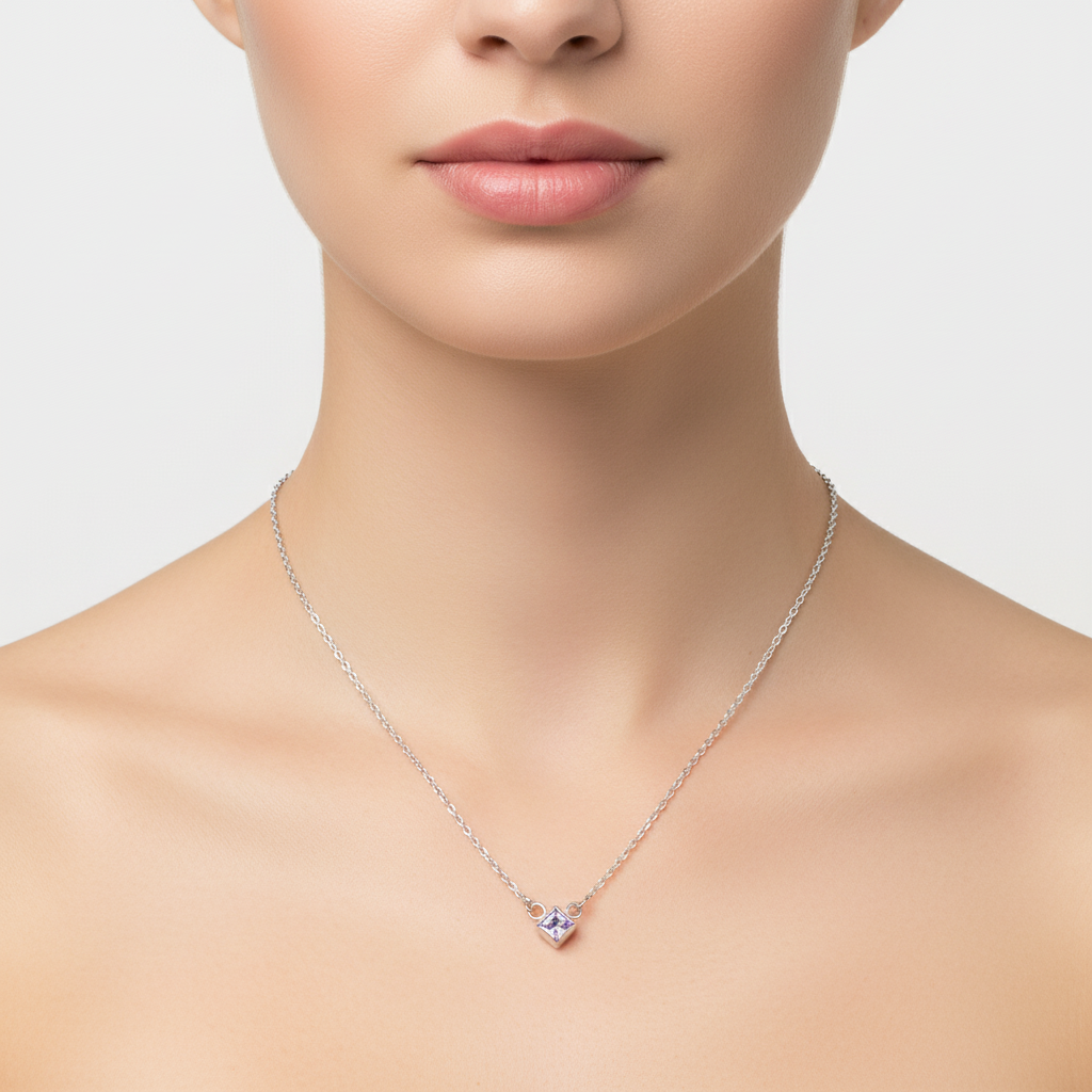 Woman wearing Tanzanite Necklace