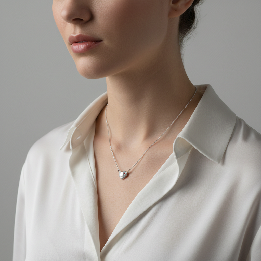 Woman wearing Grateful Heart & Garnet Necklace