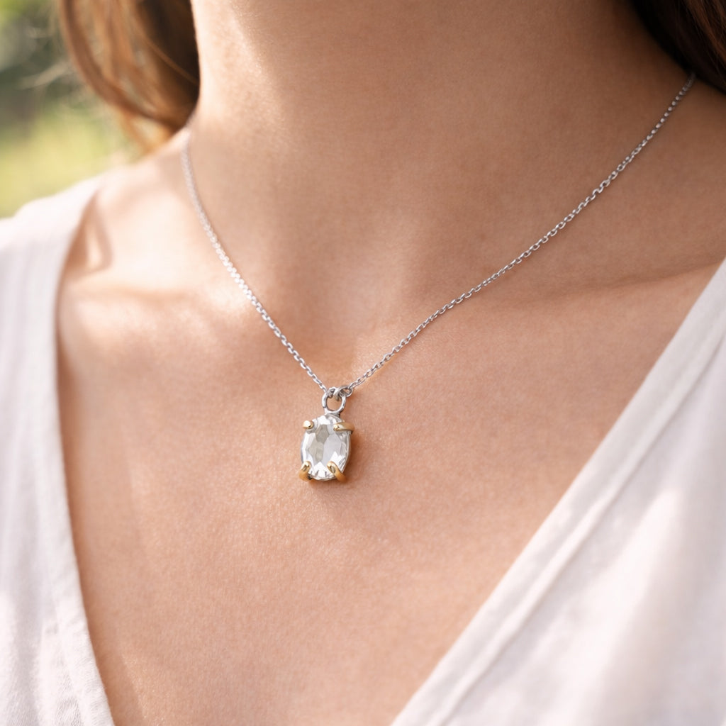 Crystal Quartz on Prongs Necklace