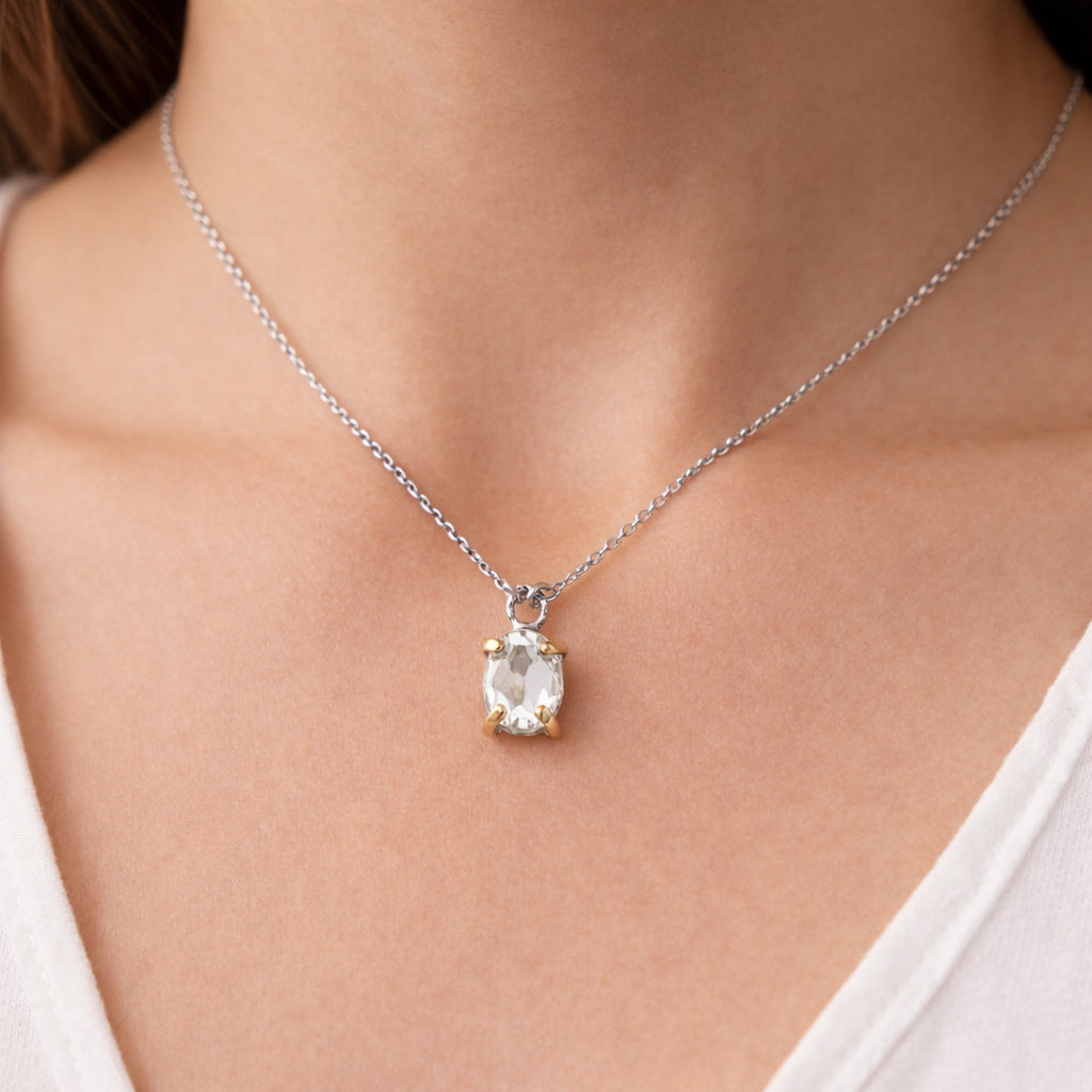 Crystal Quartz on Prongs Necklace
