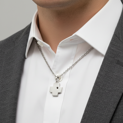 Swiss Cross with Black Diamond Pendant close-up square