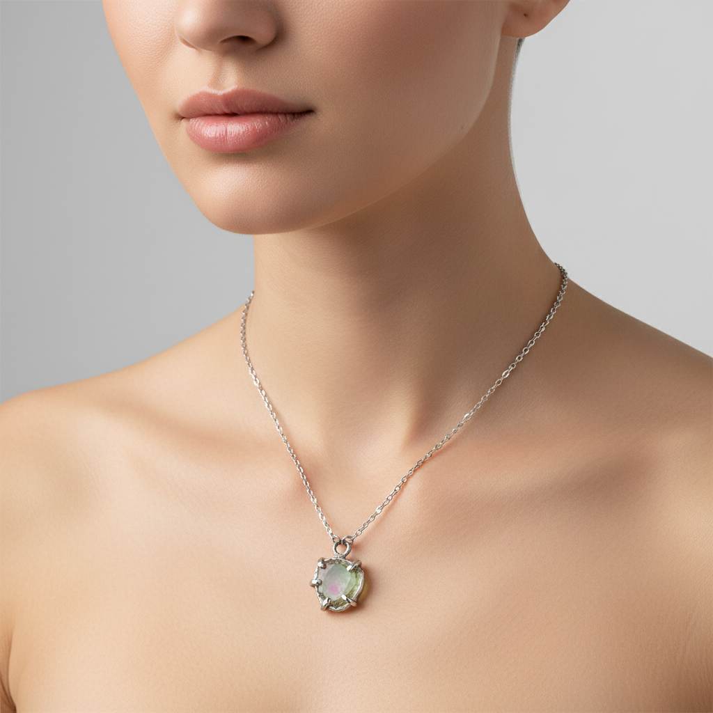 Woman wearing Watermelon Tourmaline Necklace
